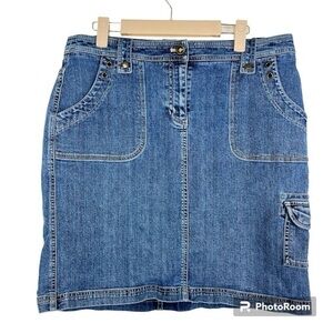 2/$25 Jones New York Stretch Blue Nostalgia Vintage 90 Western Denim Cargo Skirt